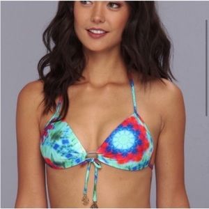 NEW Luli Fama Beach Fever Tie Dye Bikini Top Push Up Pad Swim Green Red Blue XS